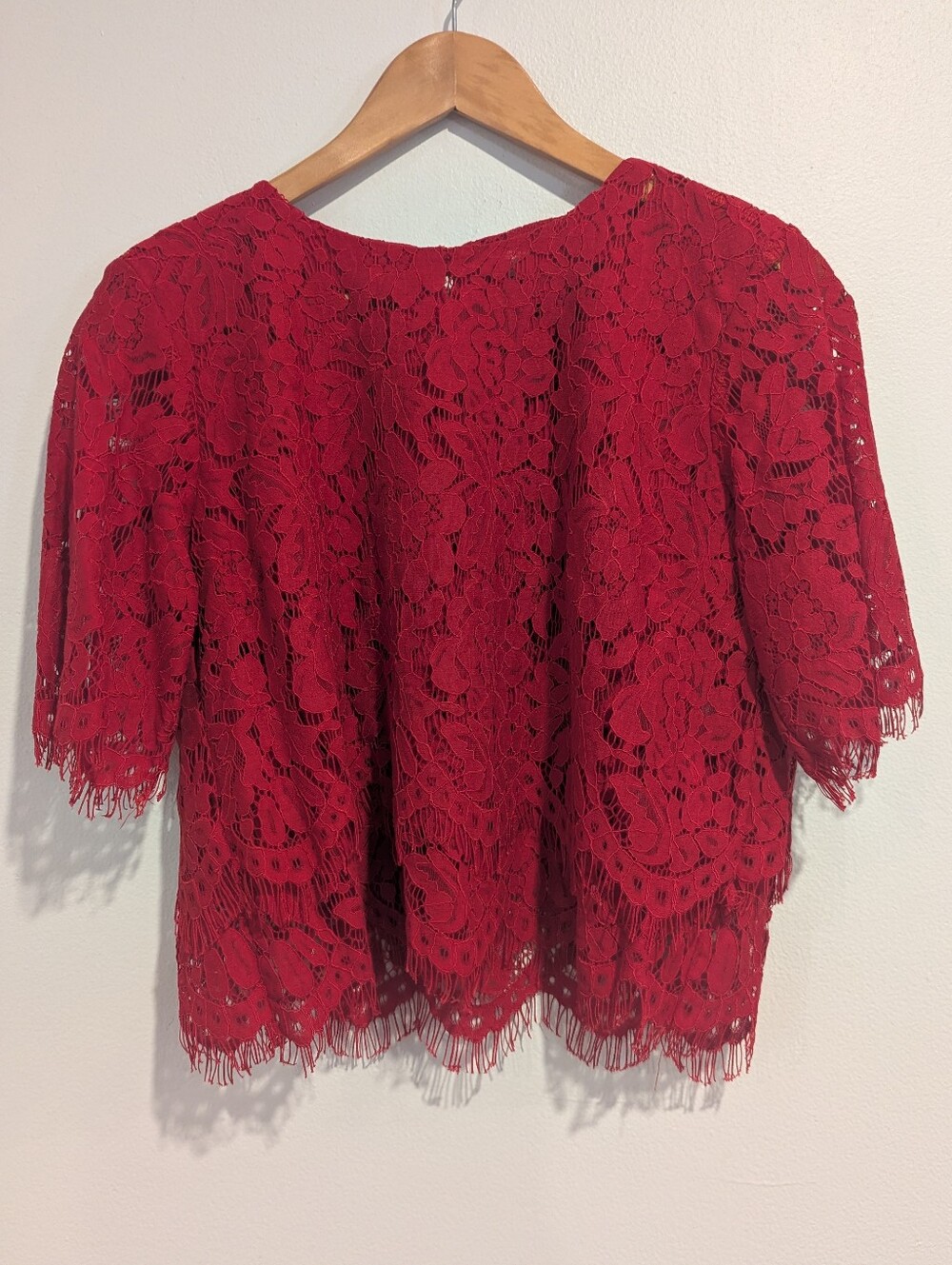 Space 46 Women’s Cotton Double Layer Red Lace Short Sleeve Blouse Size Large